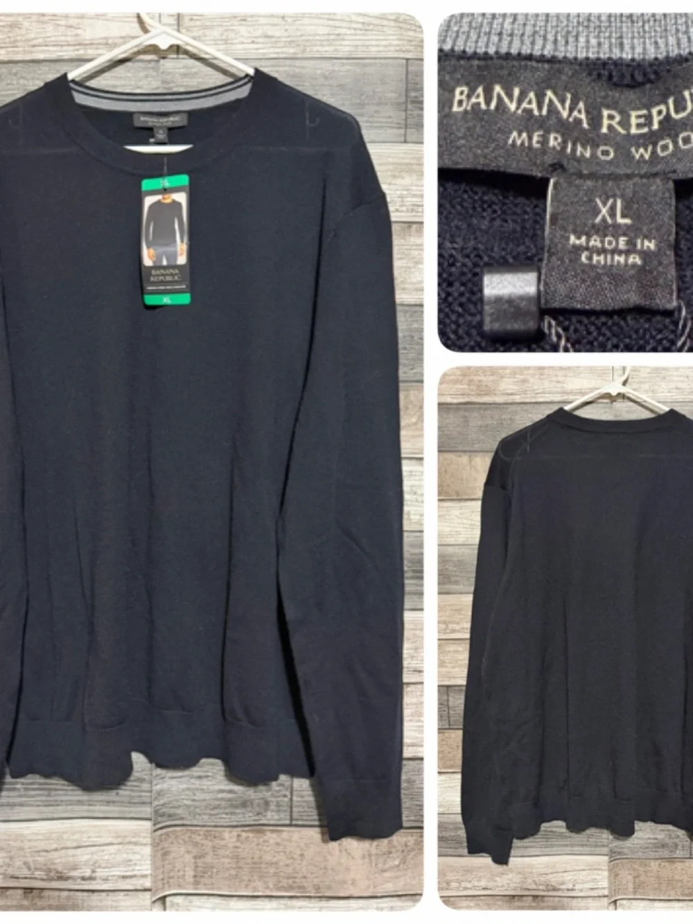 Banana Republic 100% Merino Wool Sweater Men’s XL Black Pullover Crewneck